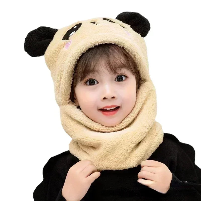 Cartoon Hat for Girls Boys Scarf Thicken Cap Winter Hat for Kids