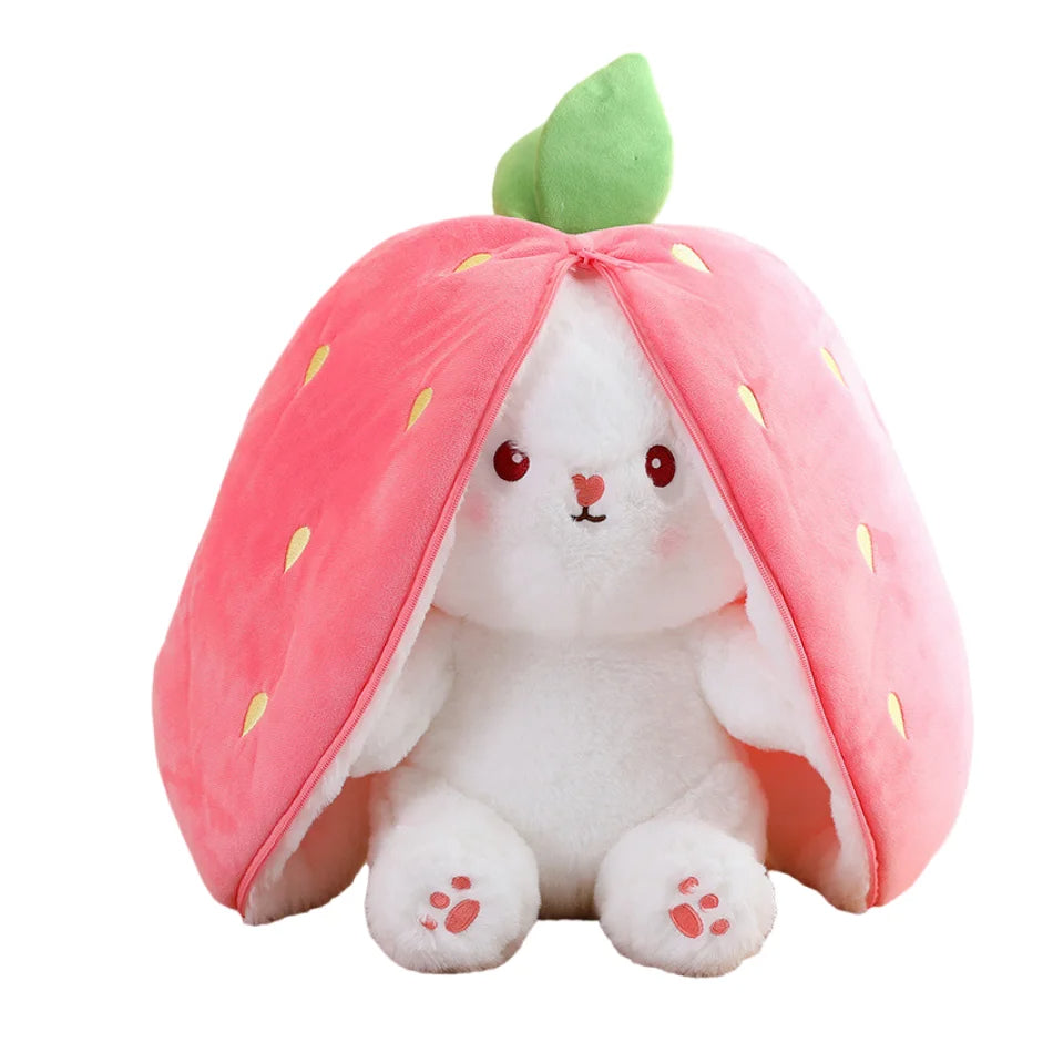 18cm Creative Funny Doll Carrot Rabbit Plush Toy Stuffed Soft Hiding in Strawberry