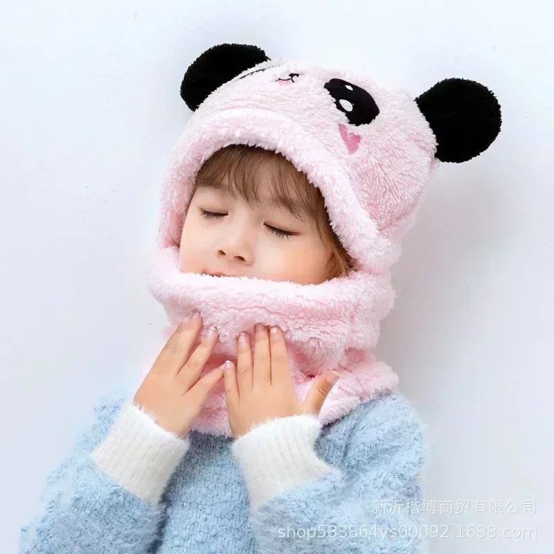 Cartoon Hat for Girls Boys Scarf Thicken Cap Winter Hat for Kids