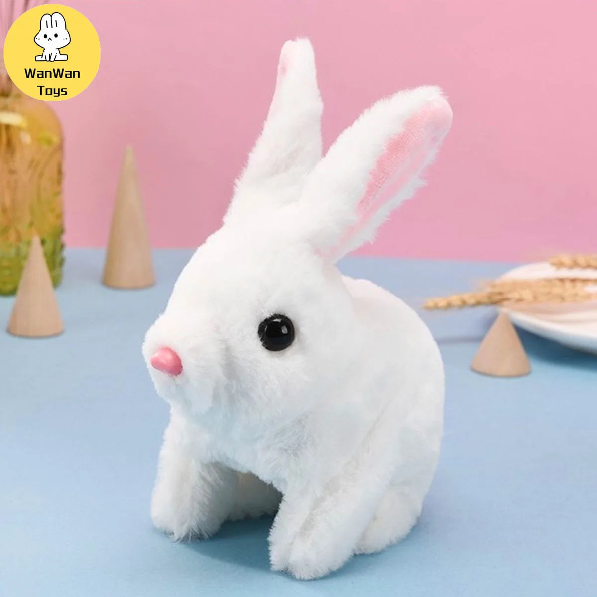 Plush Electric White Rabbit Solid Color Long Hair Rabbit Black Eyes Walk and Bark Red Eyes Luminous Long Hair Simulation Rabbit