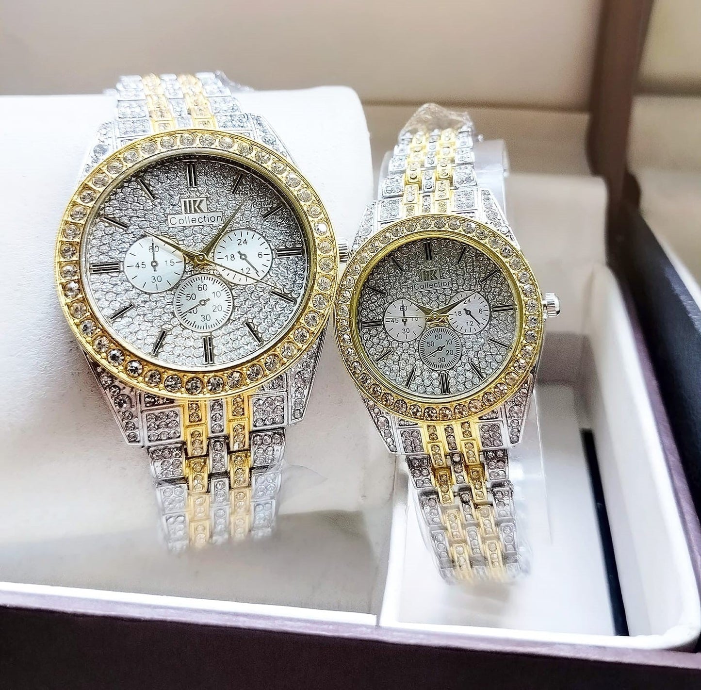 Timeless Duo: IK Collection Gold & Silver Stainless Steel Couple Watches