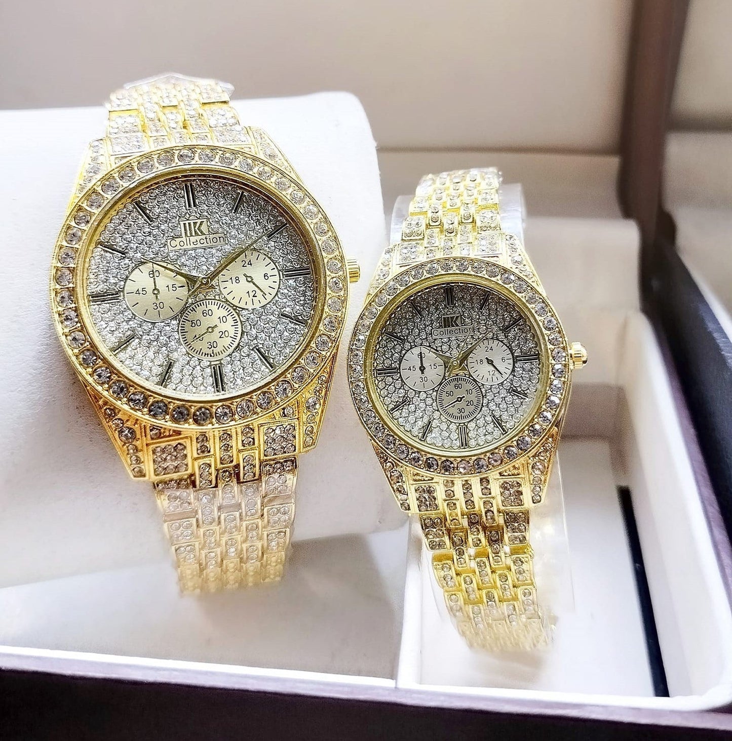 Timeless Duo: IK Collection Gold & Silver Stainless Steel Couple Watches