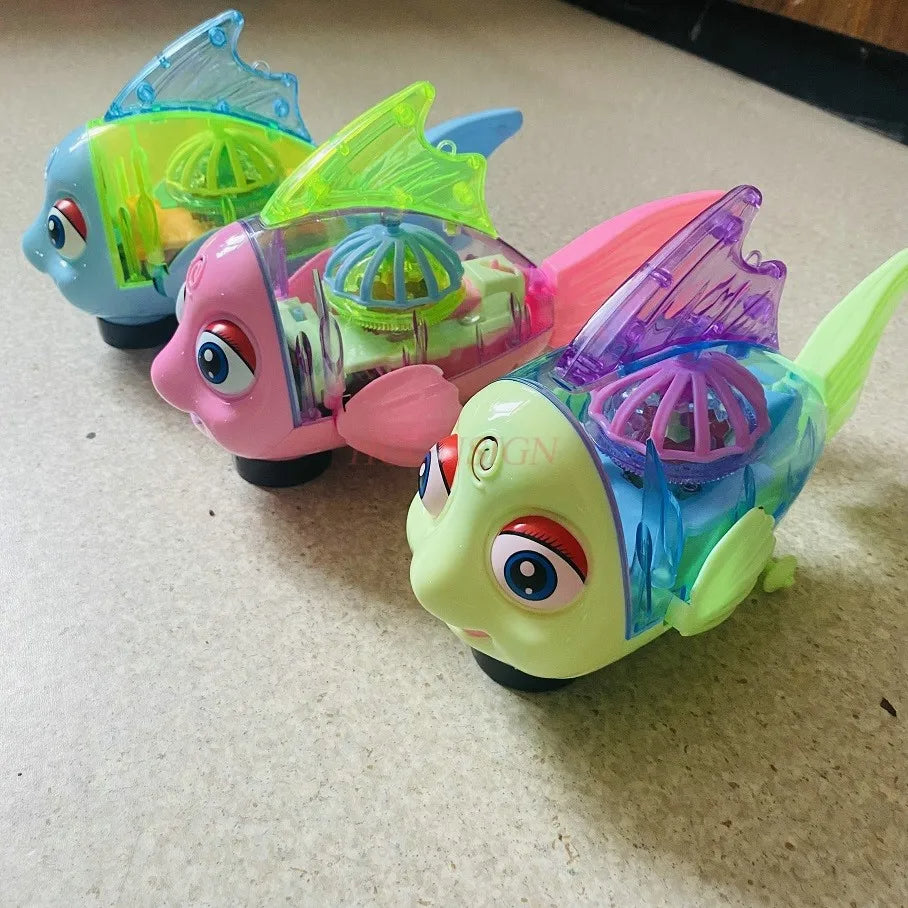 Adorable Transparent Fish Toy for Kids with Lights, Music, and Universal Wheels