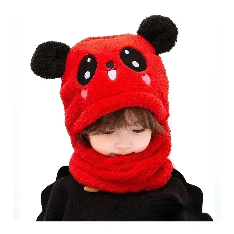 Cartoon Hat for Girls Boys Scarf Thicken Cap Winter Hat for Kids