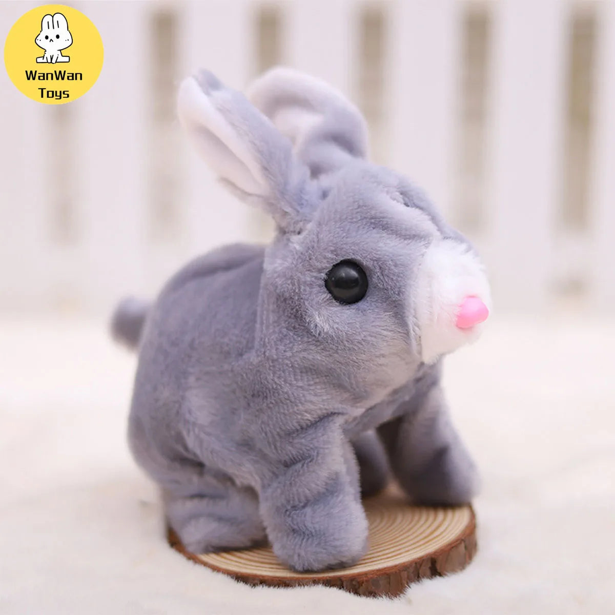 Plush Electric White Rabbit Solid Color Long Hair Rabbit Black Eyes Walk and Bark Red Eyes Luminous Long Hair Simulation Rabbit