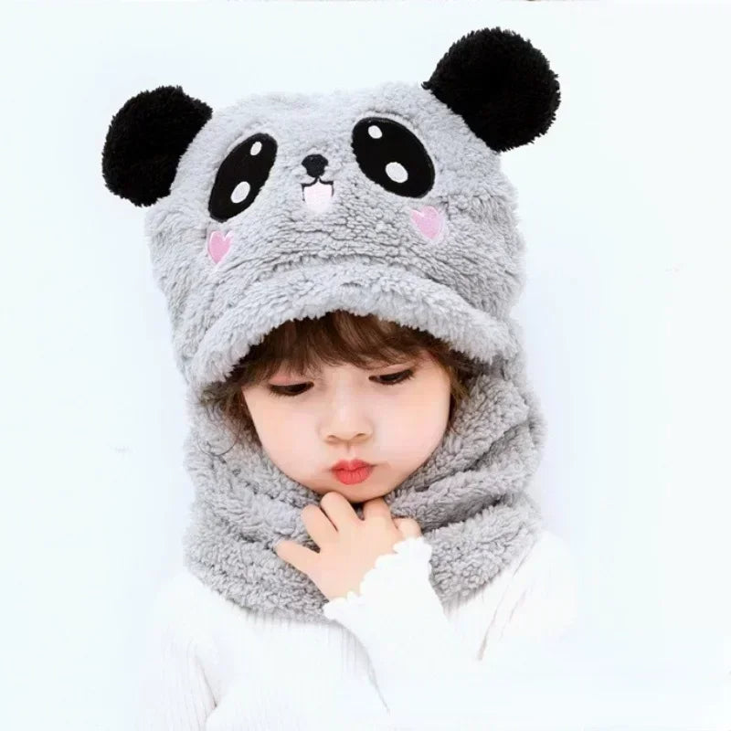 Cartoon Hat for Girls Boys Scarf Thicken Cap Winter Hat for Kids