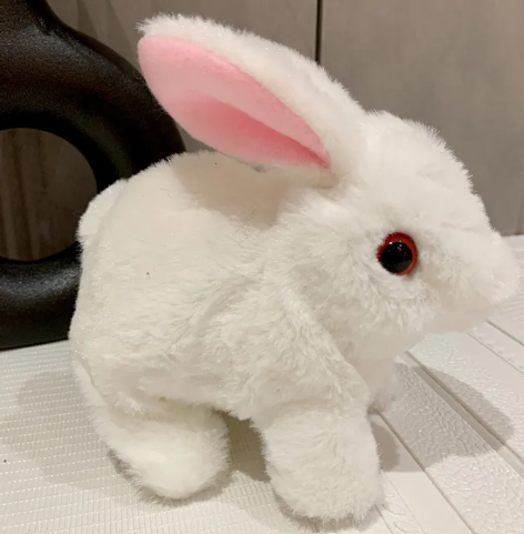 Plush Electric White Rabbit Solid Color Long Hair Rabbit Black Eyes Walk and Bark Red Eyes Luminous Long Hair Simulation Rabbit