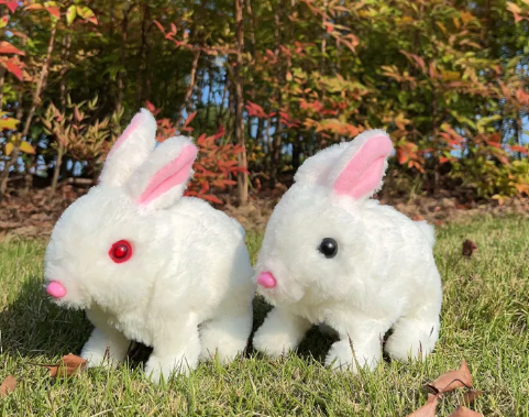 Plush Electric White Rabbit Solid Color Long Hair Rabbit Black Eyes Walk and Bark Red Eyes Luminous Long Hair Simulation Rabbit