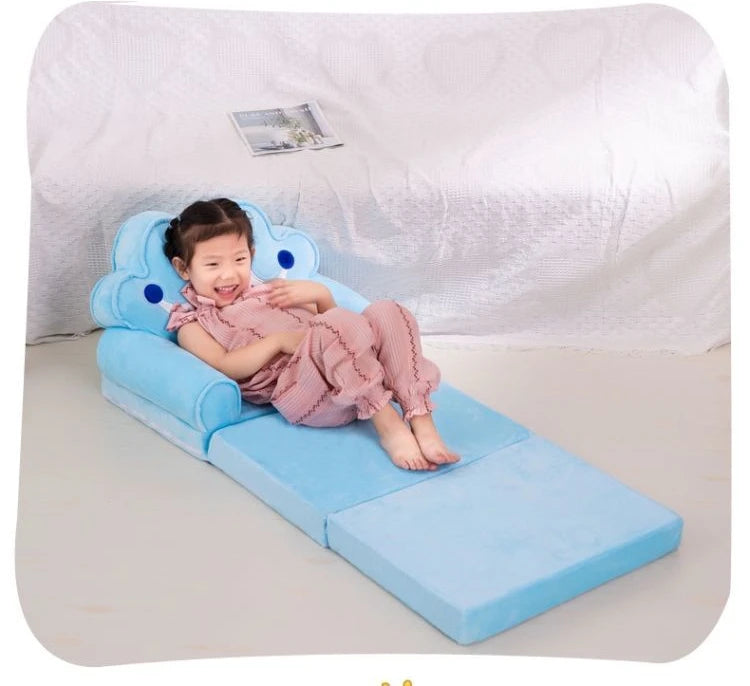 Cute Cartoon Kids Sofa: 2-in-1 Plush Foldable Armchair & Bed