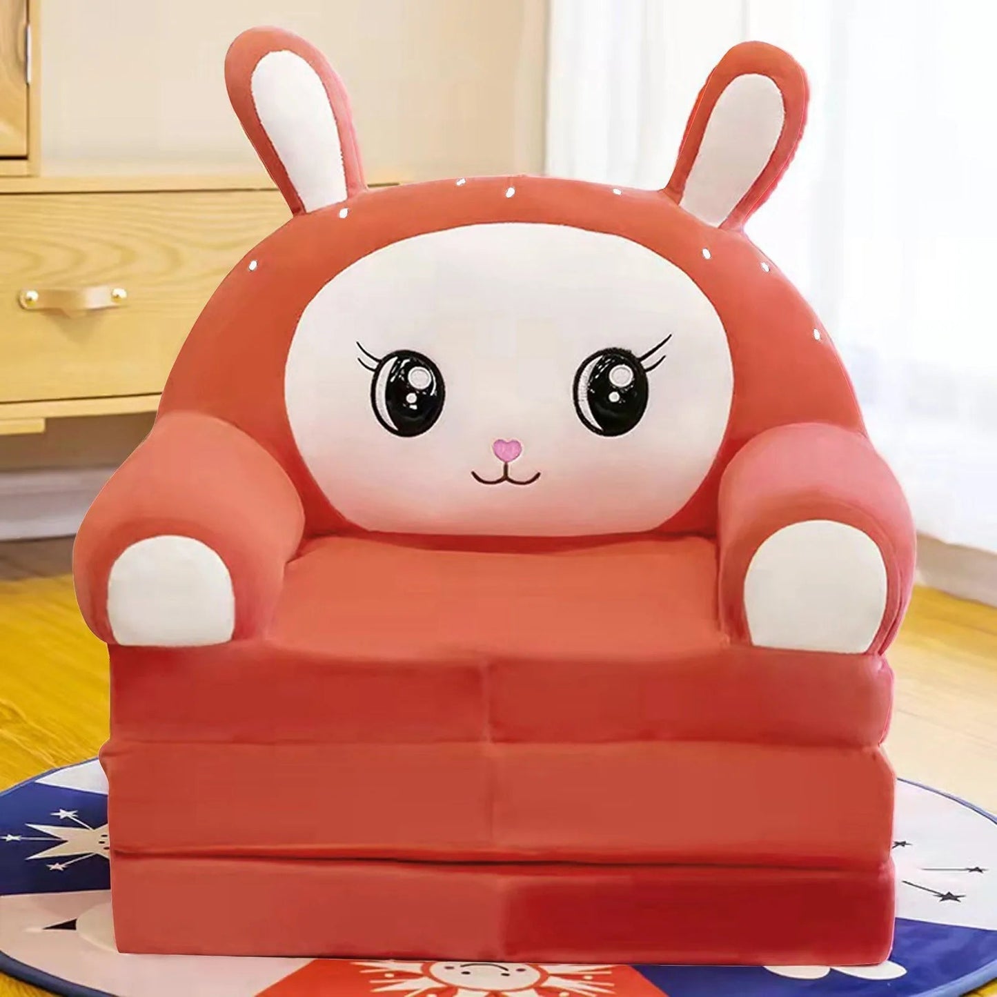 Cute Cartoon Kids Sofa: 2-in-1 Plush Foldable Armchair & Bed