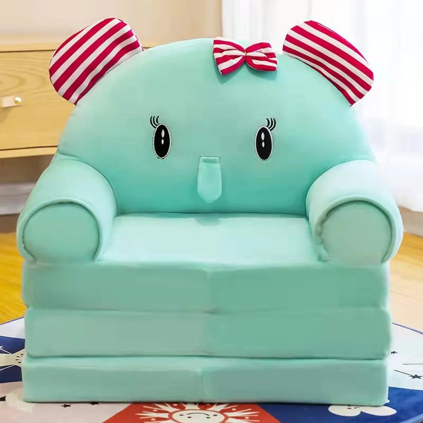 Cute Cartoon Kids Sofa: 2-in-1 Plush Foldable Armchair & Bed