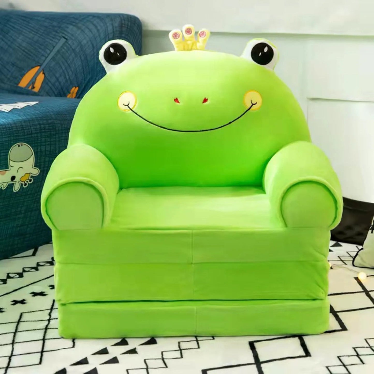 Cute Cartoon Kids Sofa: 2-in-1 Plush Foldable Armchair & Bed