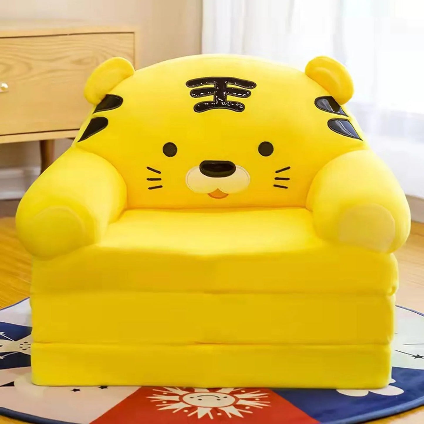 Cute Cartoon Kids Sofa: 2-in-1 Plush Foldable Armchair & Bed