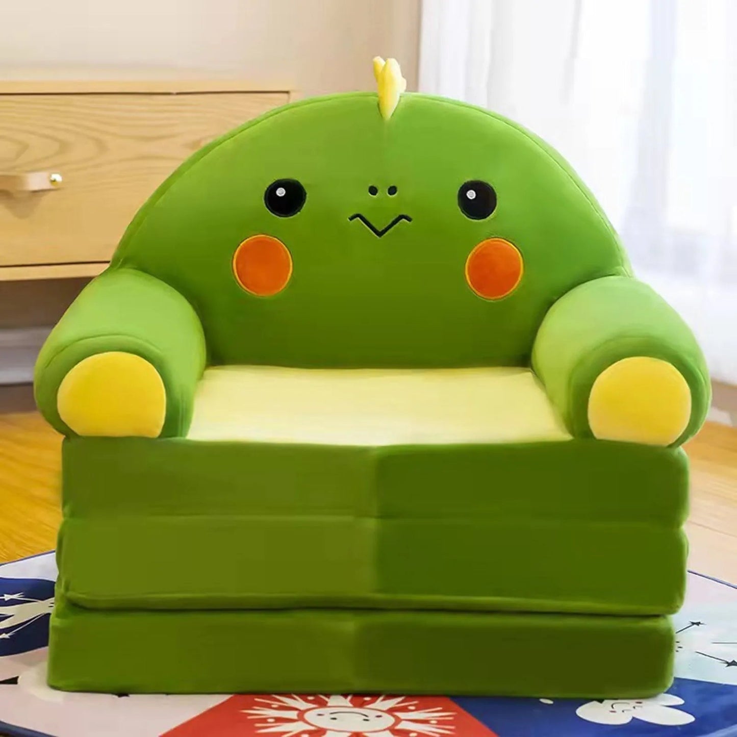 Cute Cartoon Kids Sofa: 2-in-1 Plush Foldable Armchair & Bed