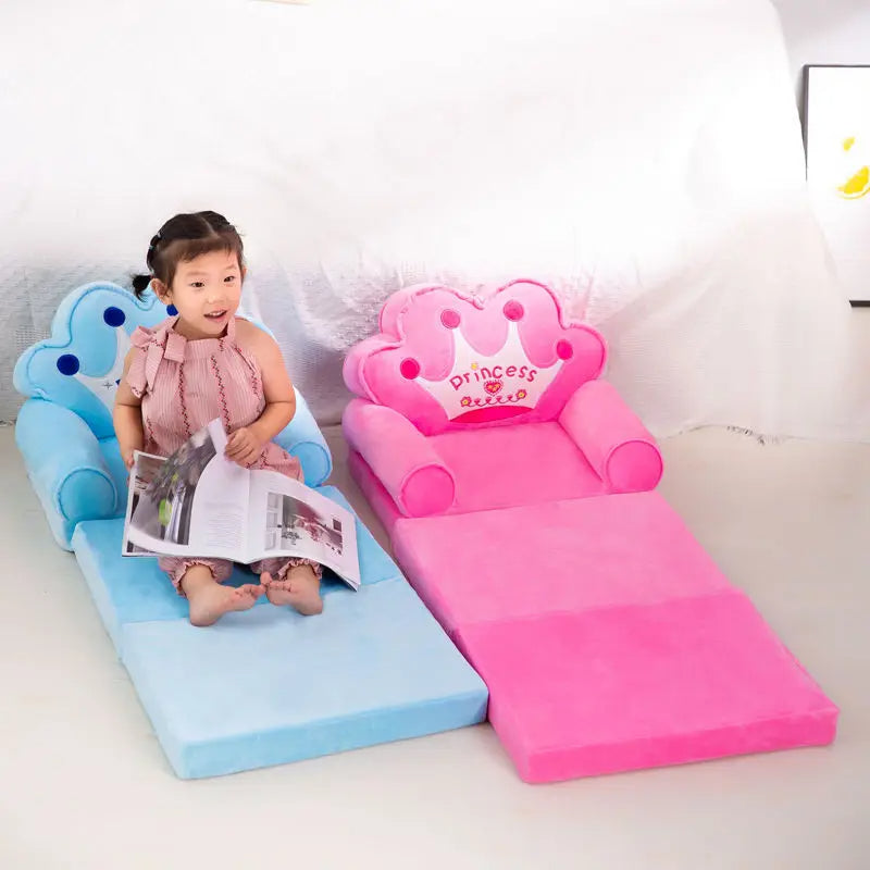 Cute Cartoon Kids Sofa: 2-in-1 Plush Foldable Armchair & Bed