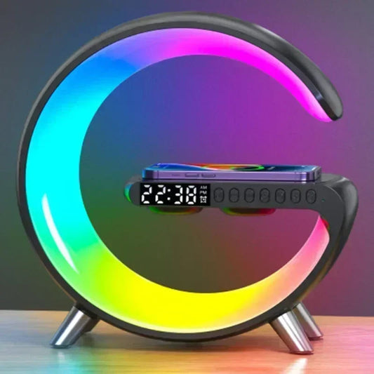 Intelligent G Shaped LED Lamp Wireless Charger Bluetooth Speaker Atmosphere Night Light With Clock Alarm App Control Decoration