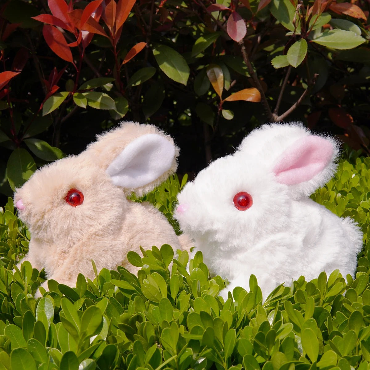 Plush Electric White Rabbit Solid Color Long Hair Rabbit Black Eyes Walk and Bark Red Eyes Luminous Long Hair Simulation Rabbit